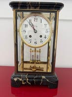 Officierspendule (reisklok), Tafelklok - - Emperador marmer, Antiek en Kunst, Antiek | Klokken