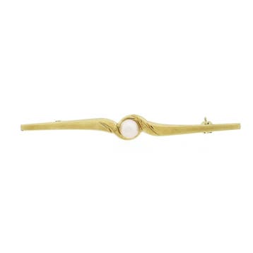 Vintage gouden broche met parel, Gebruikt, Ophalen of Verzenden, Met edelsteen, Goud