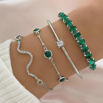 Set van 4 Luxe Armbanden met Groene Edelstenen en Strass - S, Verzenden, Nieuw