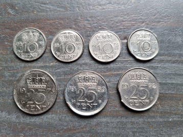 Nederland. Juliana. 4x 10 cent 3x 25 cent misslag (Zonder