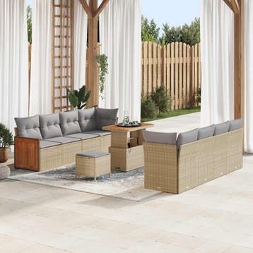 vidaXL Tuinbankenset 11 st 11-Aantal zitplaatsen Beige en, Verzenden, Nieuw, Meer dan 8 zitplaatsen