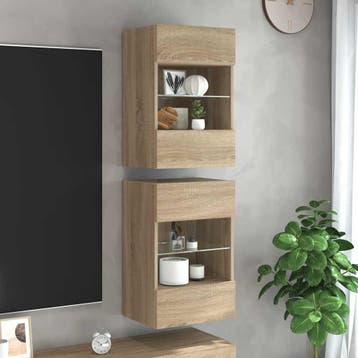 vidaXL Wandkasten met LED-verlichting voor tv 2 st, Verzenden, Nieuw, Overige houtsoorten