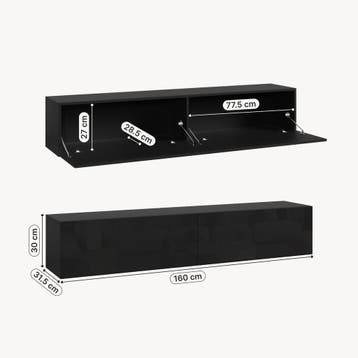 TV meubel Evaton zwevend 160x32x30 cm zwart hoogglans [en.ca, Verzenden, Nieuw