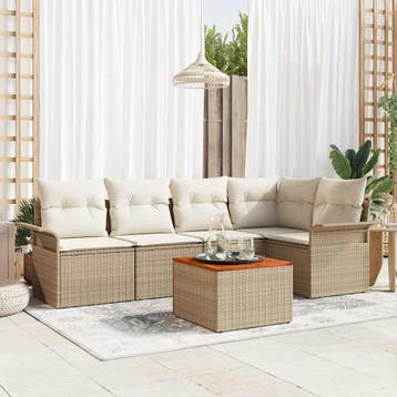 vidaXL Tuinbankenset 6 st Beige poly rattan, Verzenden, Nieuw, Rotan, 6 zitplaatsen