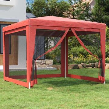 vidaXL Partytent met 4 mesh zijwanden 3x3 m HDPE rood, Verzenden, Nieuw, Partytent