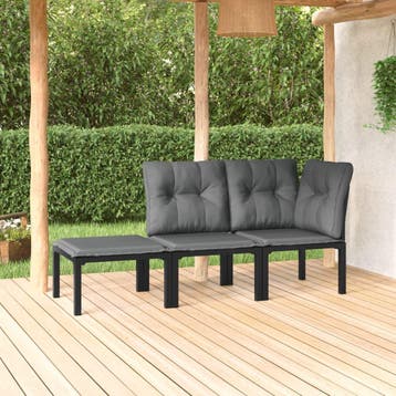 vidaXL 3-delige Loungeset met kussens poly rattan zwart en, Verzenden, Nieuw, Loungeset