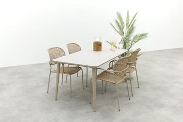 VDG Noa/Sofia stapelbare wicker 4-persoons dining tuinset, Tuin en Terras, Verzenden, Nieuw, Wicker, Tuinset