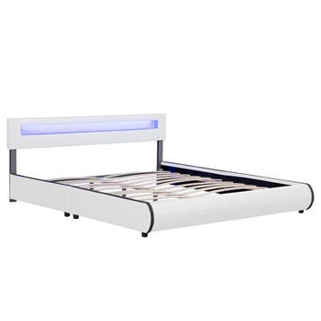 Gestoffeerd Bed Sevilla - 180 x 200 cm - Wit - LED Verlichti, Huis en Inrichting, Verzenden, Nieuw