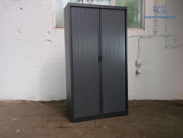 Roldeurkast antraciet 195x120x45 cm kunststof lamellen ZGAN, Overige materialen, Gebruikt, 100 tot 150 cm, Verzenden