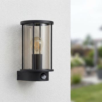 LED Wandlamp rond met sensor | Zwart | E27 fitting | Gracey, Ophalen of Verzenden, Nieuw, Metaal, E27 (groot)