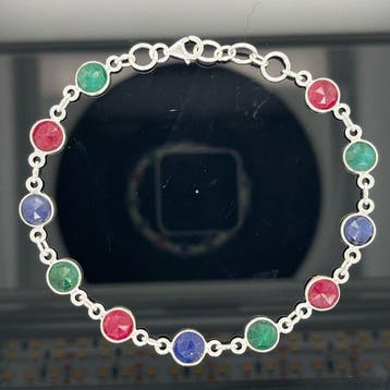 Zilver - Armband - Smaragd-Saffier-Rubijn