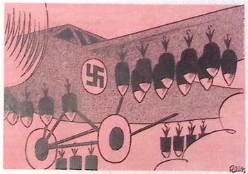 Duitsland bouwt bommenwerpers op spotprent (lijst optie), Antiek en Kunst, Kunst | Litho's en Zeefdrukken, Verzenden