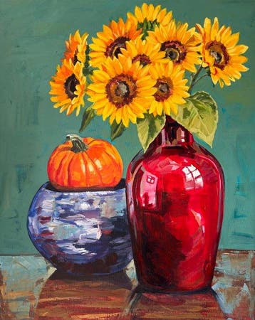 A M Reyes - “Bodegón con girasoles”(XL)