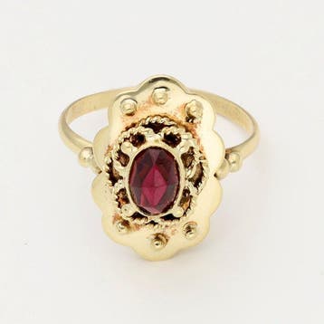 Ring - 14 karaat Geel goud - Granaat, Nieuw