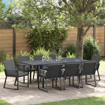 vidaXL Tuin eettafelset 9 st Zwart poly rattan, Verzenden, Nieuw, Rotan, Meer dan 8 zitplaatsen