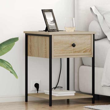 vidaXL Nachtkastje Sonoma Eiken 42 x 41 x 56 cm Bewerkt hout, Minder dan 45 cm, Verzenden, Nieuw, 55 tot 70 cm