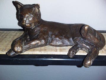 sculptuur, Cat resting - 15 cm - Brons, Antiek en Kunst
