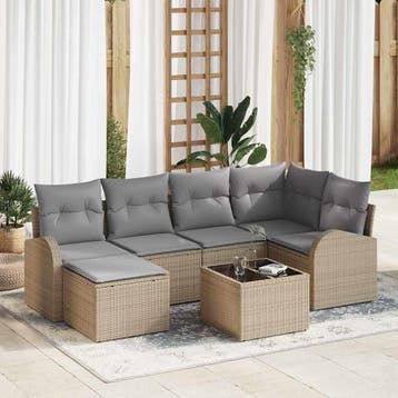 vidaXL Bankstel 7 st Beige en lichtgrijs poly rattan, Verzenden, Nieuw, 7 zitplaatsen