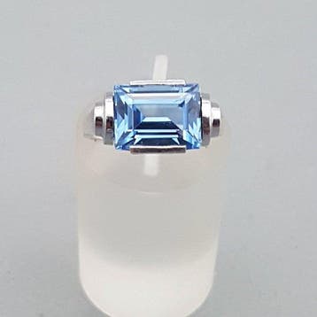 Zilver, Art Deco Blauwe Spinel(Getest) - Ring -