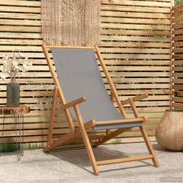 vidaXL Strandstoel Lichtgrijs Massief Teakhout, Tuin en Terras, Verzenden, Nieuw