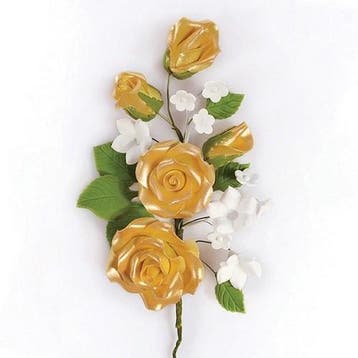 Suikerbloem Boeket Rozen Goud 14,5cm, Verzenden, Nieuw