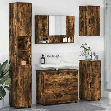 vidaXL Badkamermeubelset 5 st Gerookt eiken 35 x 30 x 192 cm, Huis en Inrichting, Verzenden, Nieuw, Overige typen