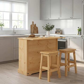 vidaXL Keuken Eiland Set 3 st CORONA Honing Wax 112 x 70 x, Verzenden, Nieuw, Bruin