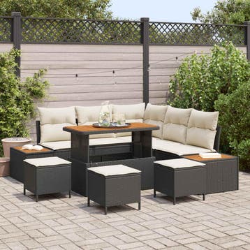 vidaXL Tuinbankenset 9 st 8-Aantal zitplaatsen Zwart en, Verzenden, Nieuw, Meer dan 8 zitplaatsen