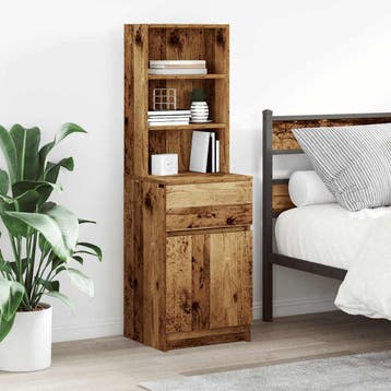vidaXL Nachtkastje 39x35x125 cm bewerkt hout oud houtkleurig, Verzenden, Nieuw, Hout