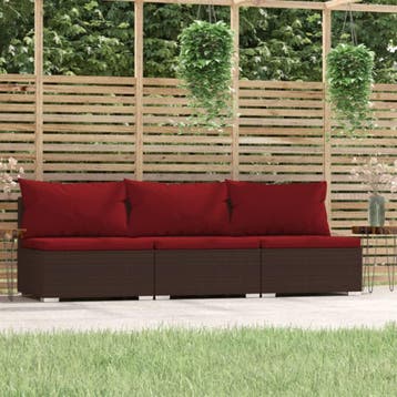 vidaXL Bank 3-zits met kussens poly rattan bruin, Tuin en Terras, Verzenden, Nieuw