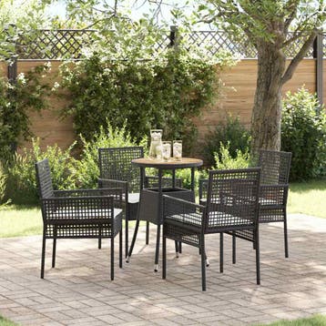 vidaXL Tuin eettafelset 5 st Zwart poly rattan, Verzenden, Nieuw, 5 zitplaatsen