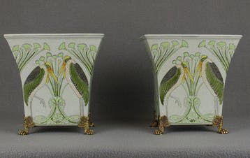 Vaas (2) - Keramiek, Messing - Art Nouveau-stijl