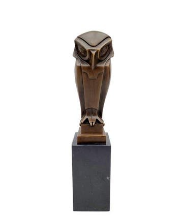 Beeldje - Owl in art deco stijl - Brons, Marmer