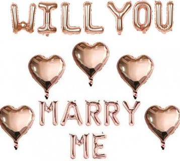 Ballonnen set Will You Marry Me rosé goud met 5 grote harten, Verzenden, Nieuw, Versiering, Valentijn of Romantisch