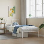 vidaXL Bedframe met hoofdbord metaal wit 90x190 cm, Huis en Inrichting, Slaapkamer | Bedden, 90 cm, Eenpersoons, Verzenden, Wit