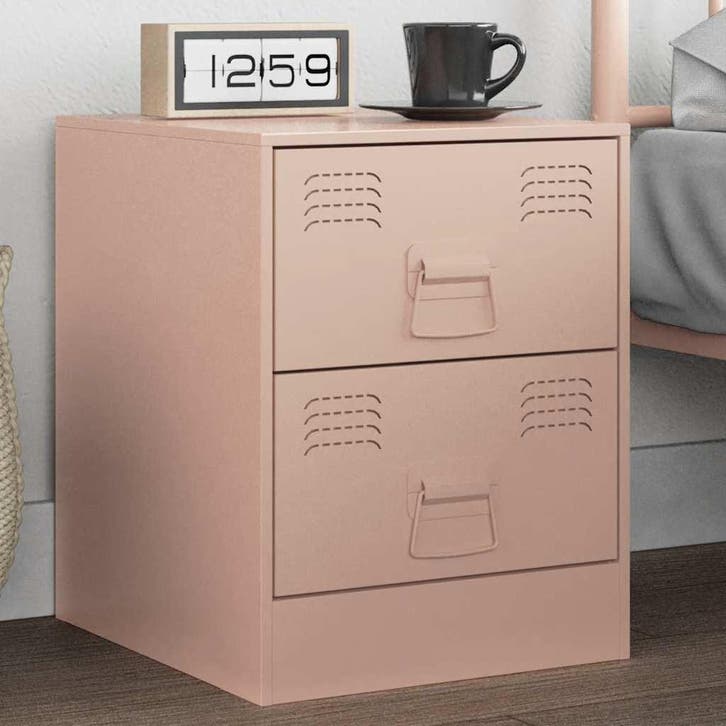 vidaXL Nachtkastje 34,5x39x44 cm staal roze, Huis en Inrichting, Slaapkamer | Nachtkastjes, Nieuw, Minder dan 45 cm, Metaal of Aluminium