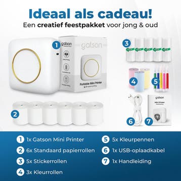 Gatson Mini Printer - 300DPI - Inclusief 14 Rollen Papier, Ophalen of Verzenden, Nieuw, Gatson