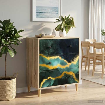 vidaXL Ladekast WIJHE Teal marmerprint 66 x 36,5 x 75 cm, Verzenden, Nieuw