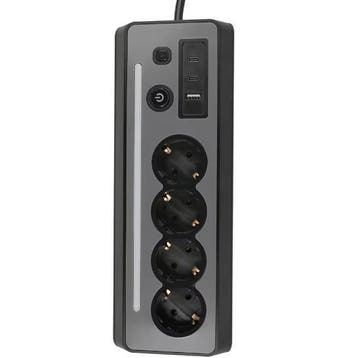 Stekkerdoos 4 Stopcontacten USB Type-C met Schakelaar, Verzenden, Nieuw