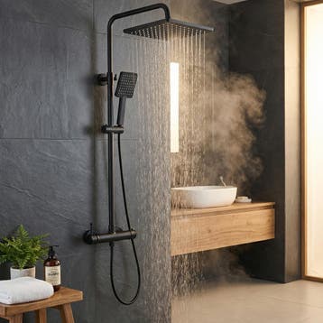 Doucheset Mat Zwart | Messing Kraan | Nieuw | Scherpe Prijs, Ophalen of Verzenden, Nieuw, Rvs, Douche
