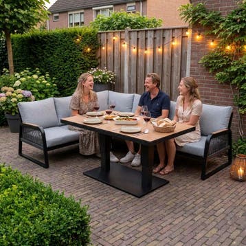 Toscane Hoekbank Loungeset Aluminium met Verstelbare Tafel, Verzenden, Nieuw, Hout
