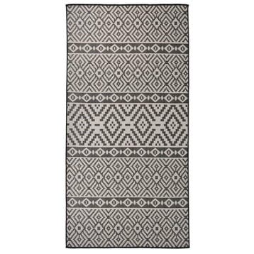 vidaXL Buitenkleed met patroon platgeweven 100x200 cm zwart, Verzenden, Nieuw, Zwart