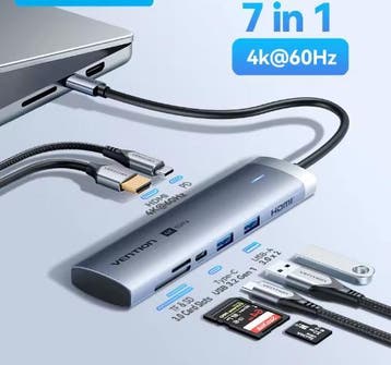 USB-C Hub 7-in-1 4K60Hz HDMI PD100W USB SD TF Dock, Verzenden, Nieuw