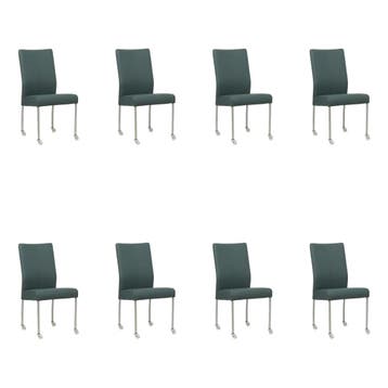 Set van 8 Leren eetkamerstoelen Comfort met wieltjes -, Ophalen of Verzenden, Nieuw, Leer