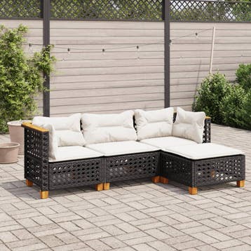 vidaXL 4-delige Loungeset met kussens poly rattan zwart, Verzenden, Nieuw, Loungeset