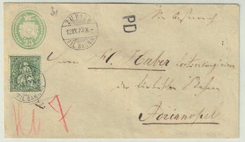 Zwitserland 1873 - Zittende Helvetia op een brief naar, Gestempeld