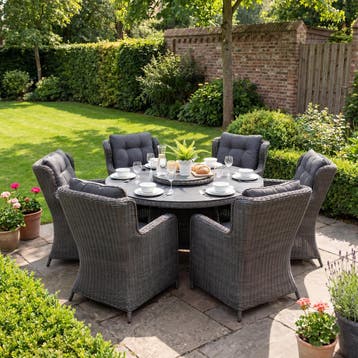 Rio-Delano Tuinset 6 Personen - Spraystone / Rock Grey, Tuin en Terras, Verzenden, Nieuw