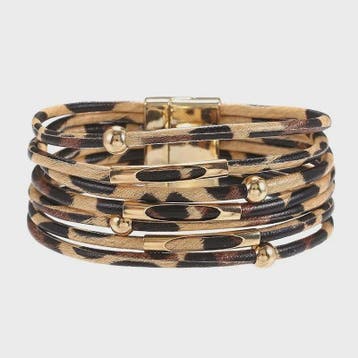 Luxe Leren Armband met Luipaardprint en Goudkleurige Accente, Dieren en Toebehoren