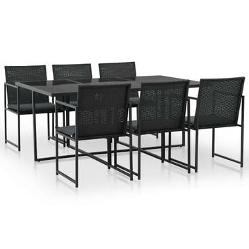 vidaXL 7-delige Tuinset met kussens poly rattan zwart, Tuin en Terras, 6 zitplaatsen, Nieuw, Tuinset, Verzenden