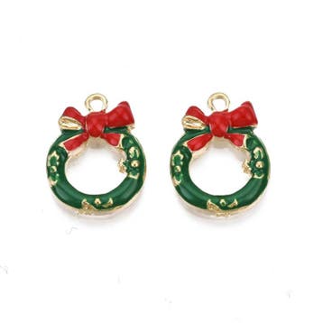 2 x Metalen epoxy bedels kerstkrans groen rood Maat: ca...., Ophalen of Verzenden, Nieuw, Kraal